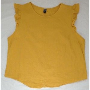 Emery Rose Tank Top Blouse 4XL Yellow Camel Ruffle Button Round Neck Cotton